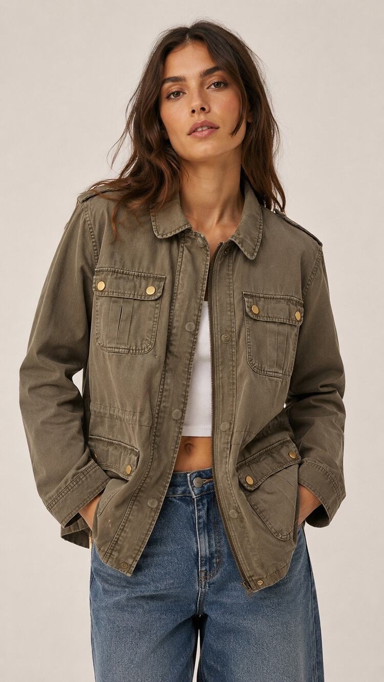 Miss Selfridge Utility Jacket – Olive Green Military Style | Size US 8